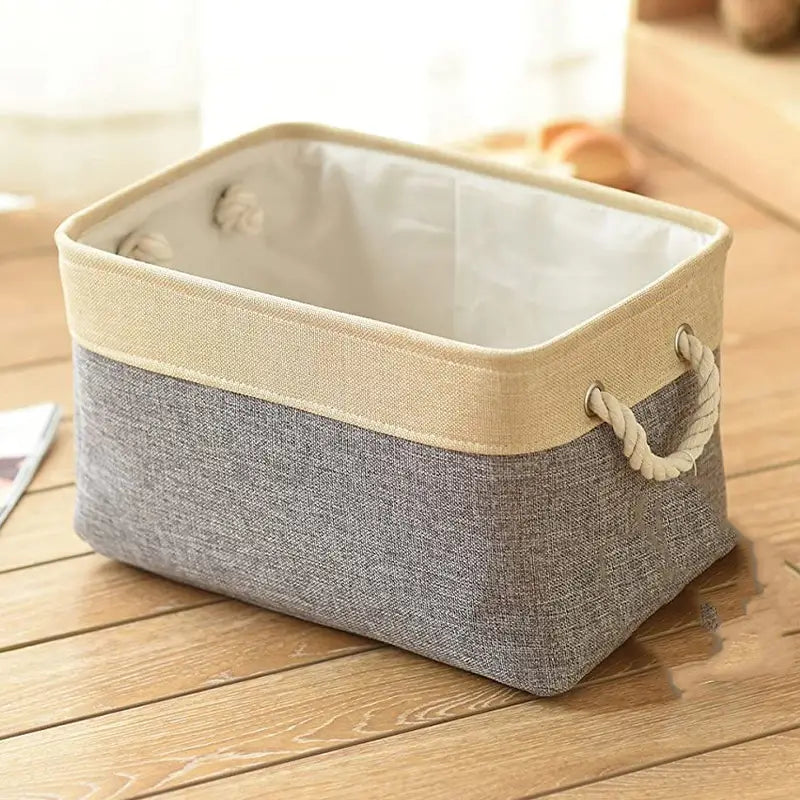 Collapsible Linen Fabric Storage Bin with Handles