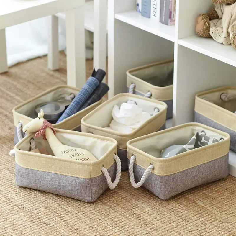 Collapsible Linen Fabric Storage Bin with Handles