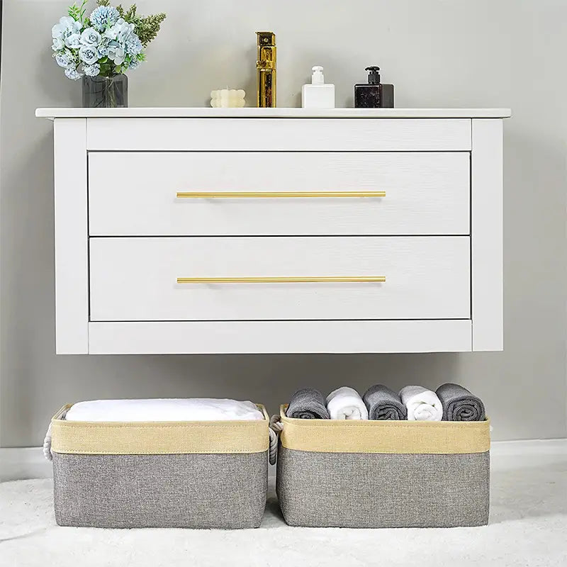 Collapsible Linen Fabric Storage Bin with Handles
