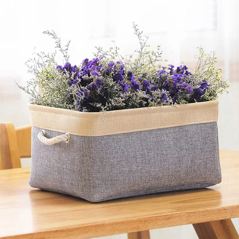 Collapsible Linen Fabric Storage Bin with Handles