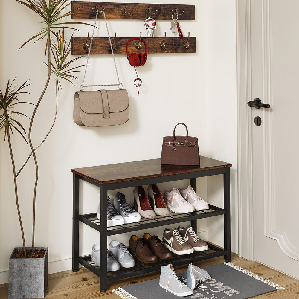Entryway 3-tier Shoe Rack Bench Set,with 2 Coat Racks,Bag,Hat Hanging Organizer,for Foyer