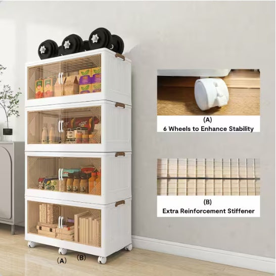 Collapsible Storage Bin Organizer, Stackable Cube Large Plastic Storage Box With Lid And Wheels