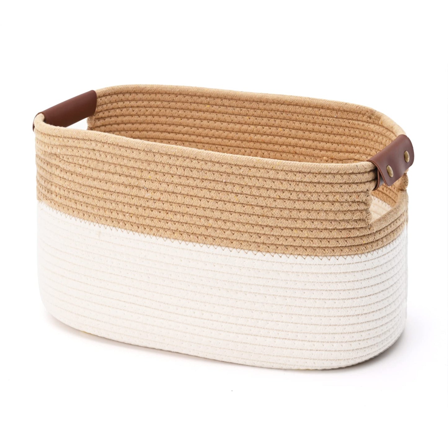 Cotton Rope Storage Baskets (White/Beige-1Pack 15x10x9 inches)