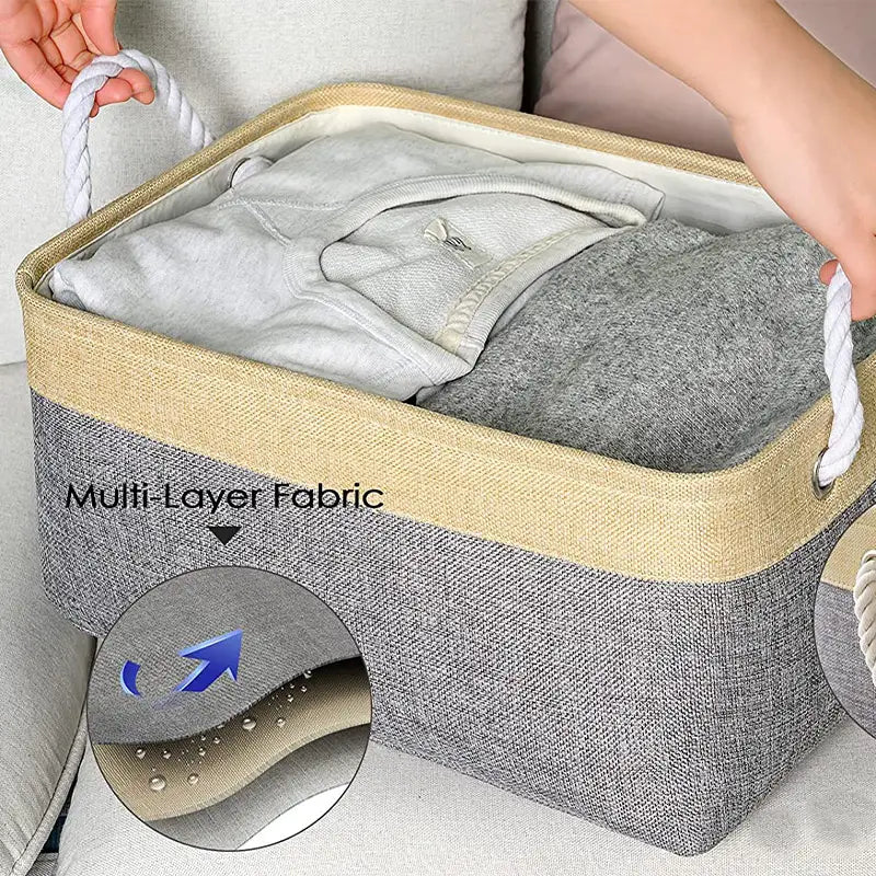 Collapsible Linen Fabric Storage Bin with Handles